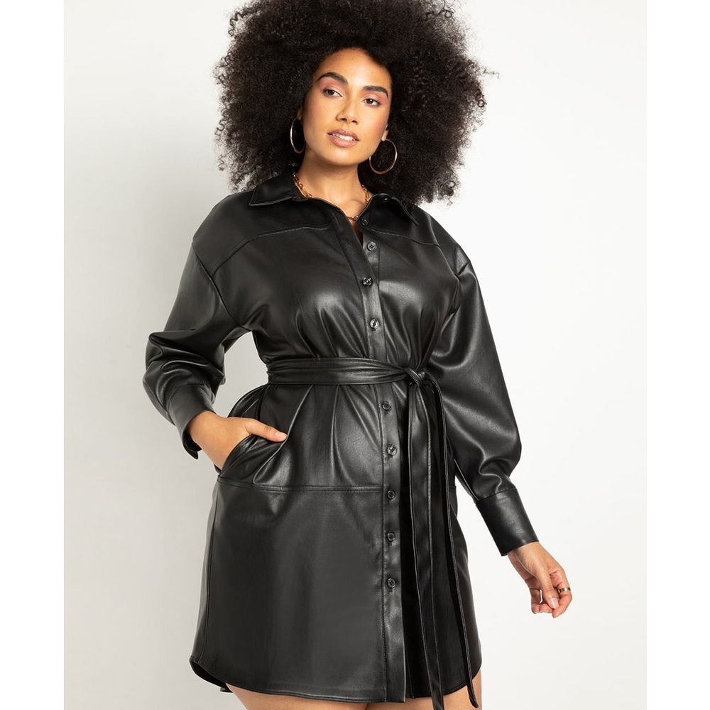 NEW W/O TAG ELOQUII FAUX LEATHER SHIRT DRESS SIZE 22